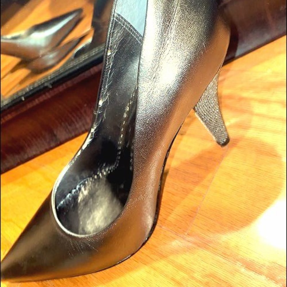 Martinez Valero Encrusted Heel Pewter Pumps Size 8